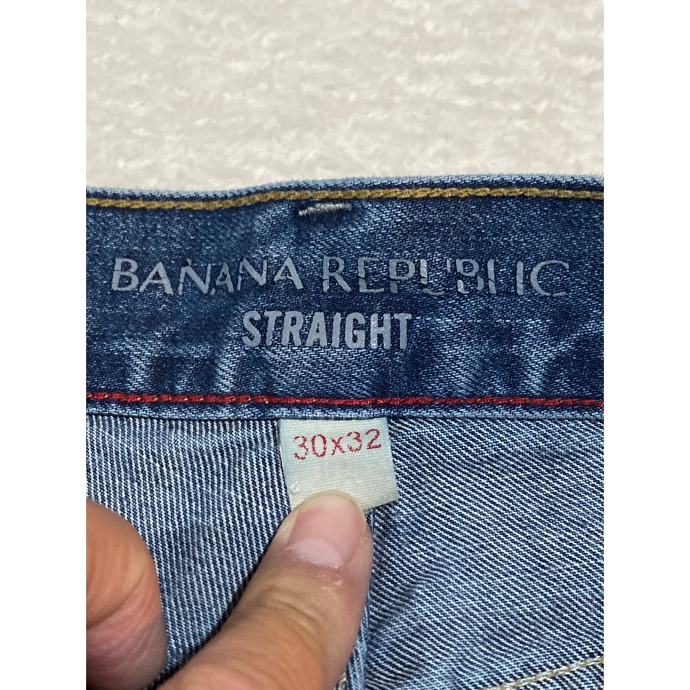 Banana Republic Straight Fit Indigo Blue Jeans Mens 30x32 Whisker Distressed - Picture 5 of 8